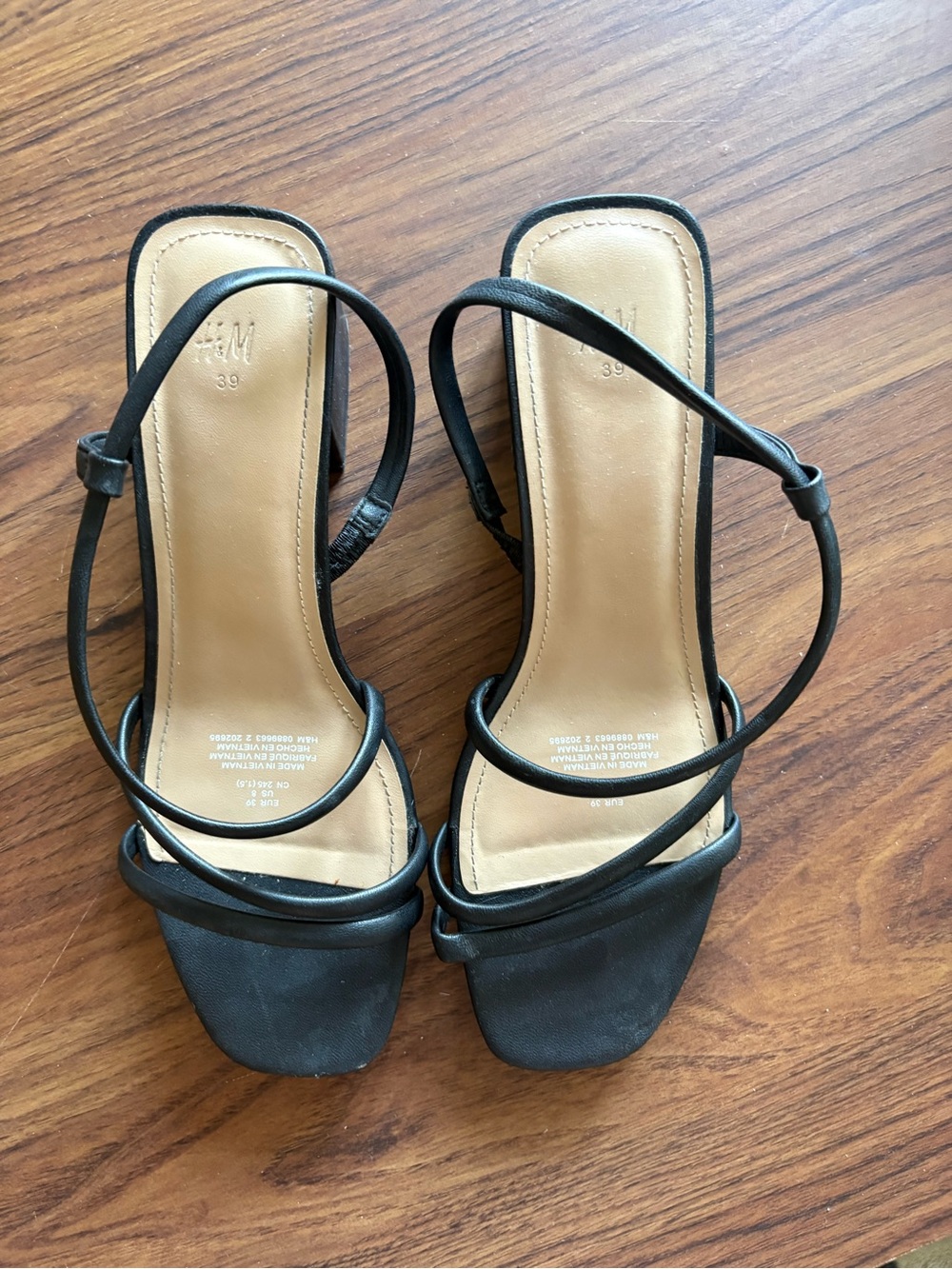 H&M Black Strappy Square-Toe Low Heel Sandals